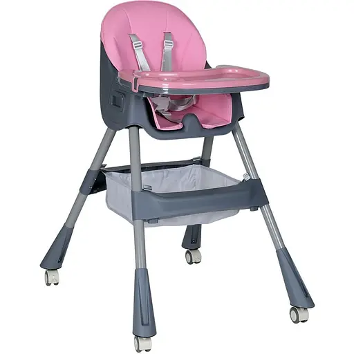 Стульчик для кормления Bambi M 5722 Lilac с корзиной для игрушек и чехлом из мягкой экокожи, розовый
