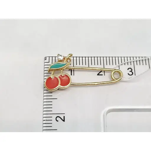 Золотая брошь-булавка Империя золота Вишенки с эмалью и фианитом. БШ072И - фото 4