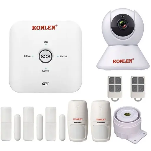 GSM WiFi сигнализация Konlen Tuya Maxi, полный комплект для дома и офиса + WiFi 1080p камера, двойная защита