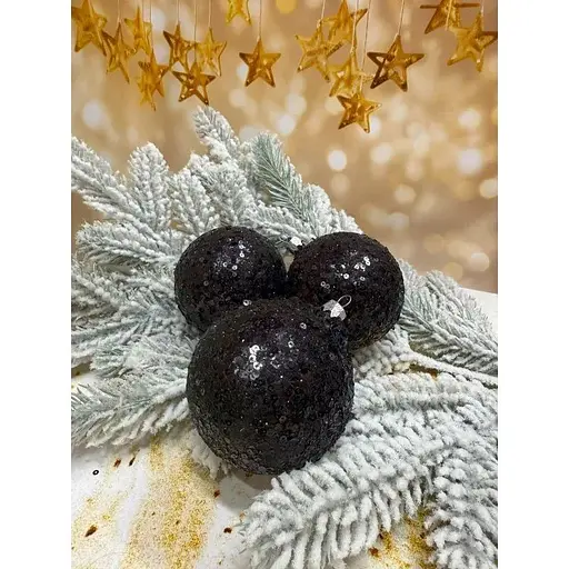 Набір ялинкових куль Паєтка 80 мм 6 шт Чорний - фото 1
