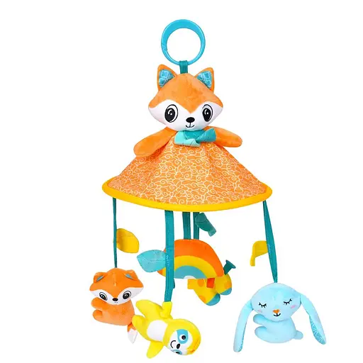 Подвеска мягкая на коляску/кроватку, 47 см, животные, погремушка, пищалка, плюш (лисичка, динозавр), 23x22x6 см