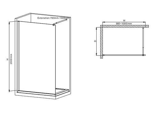 Душова перегородка Mixxus Premium Flat SP02-100x200-TR Black Walk-In прозоре скло 8 мм MI6856, прозоре, чорний матовий - фото 2