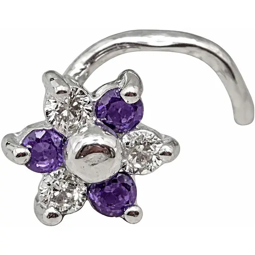 Серебряная серьга-пирсинг в нос Цветок.  1040.4С Фиолетовый - фото 1