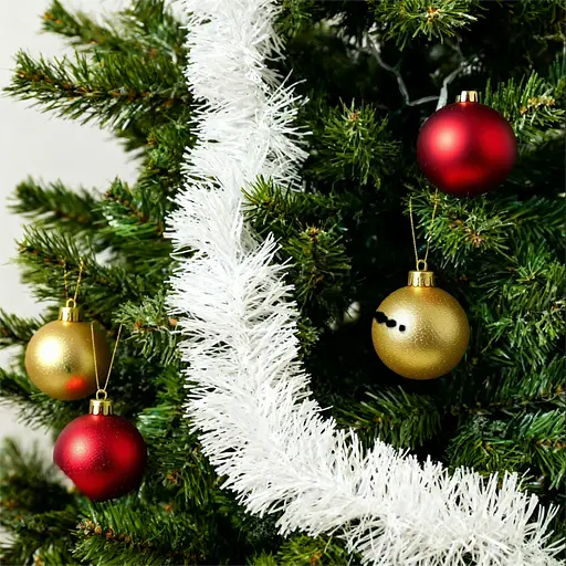 Мишура новогодняя Yiwu 6-слойная белая 200х9 см