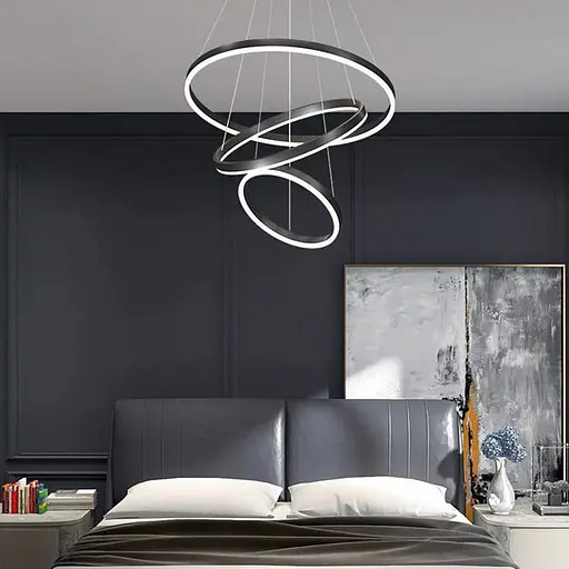 Подвесная люстра в черном корпусе на три кольца 60, 50 и 40 см Ст. MJ 93-600+500+400 BK Line F - фото 1