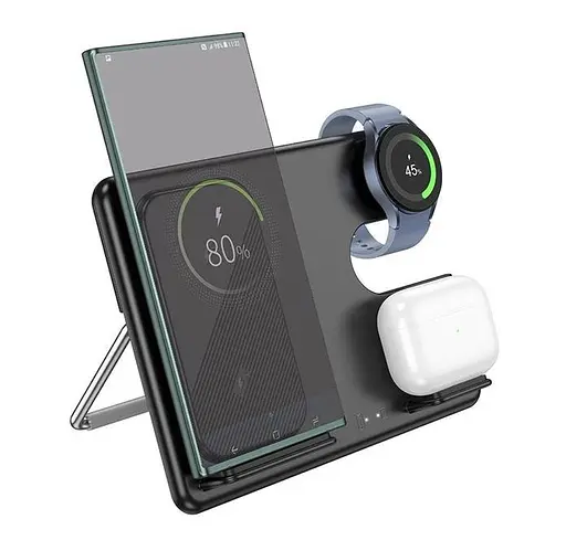 Зарядний пристрій бездротовий — підставка 3-в-1 для телефона годинника навушників — Hoco CQ2 чорний - фото 2