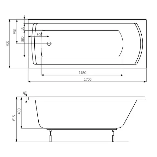 Ванна акрилова Roca Lnea в комплекті з ніжками 170x70 A24T034000 - фото 2