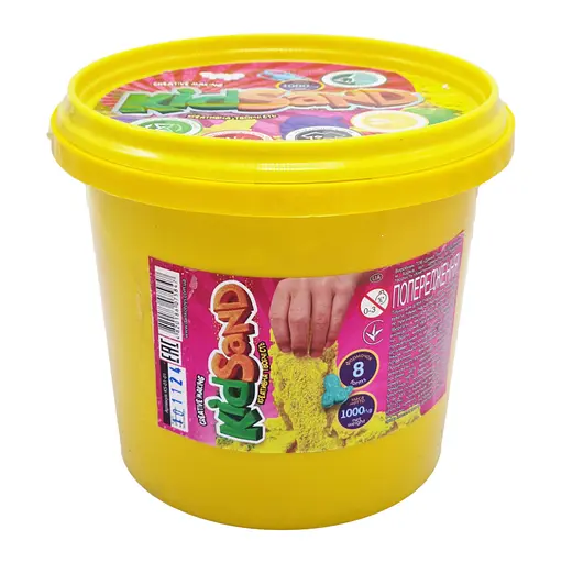 Набор креативного творчества "Кинетический песок" KidSand" Danko Toys KS-01-01 ведро 1000 г Желтый - фото 1