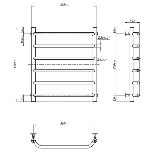 Водяной полотенцесушитель Navin Блюз 500x600, черный муар 12-028053-3680, Черный матовый - фото 4