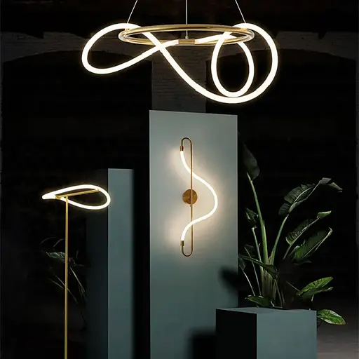 Латунная кольцевая люстра с гибкой LED лентой Ø95 см (кольцо 60 см) | Ст. JU 22N-600 AB | Line F - фото 1