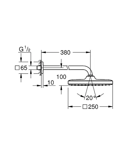 Bерхний душ с кронштейном к стене с WaterSaving Grohe Tempesta 250 Cube 266872430, Черный матовый - фото 6