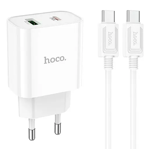 МЗП Hoco C80A Plus Rapido PD20W+QC3.0 (1USB-A/1C) + кабель Type-C to Type-C White