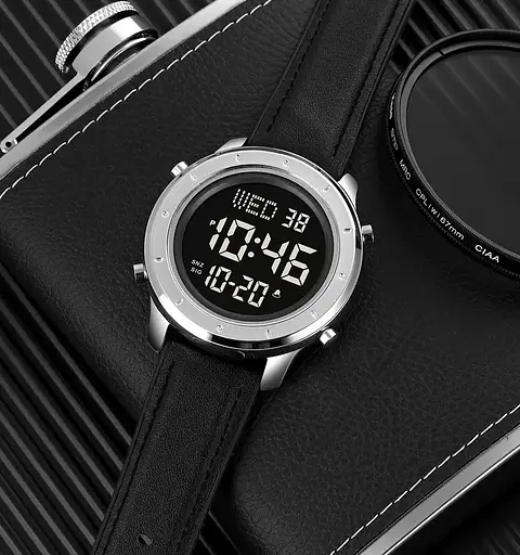 Чоловічий наручний електронний годинник Skmei 1864 (Сріблястий з чорним циферблатом) - фото 7
