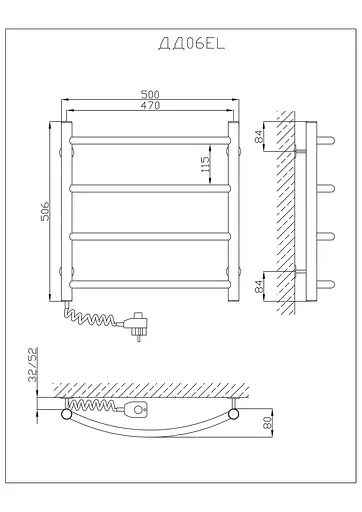 Електрична рушникосушарка Kosser Дуга 500x500/4 EL рег. ДД06ЕL, Хром, Ліве - фото 4