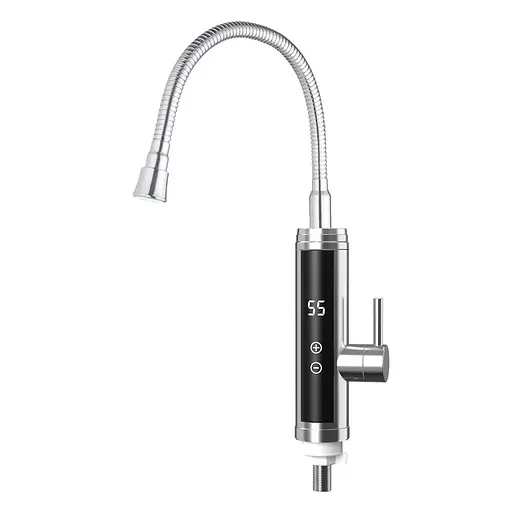 Проточный водонагреватель для умывальника гибкий излив датчик температуры 3,3 кВт нержавеющая сталь сатин Wezer SDS-F9TC - фото 1