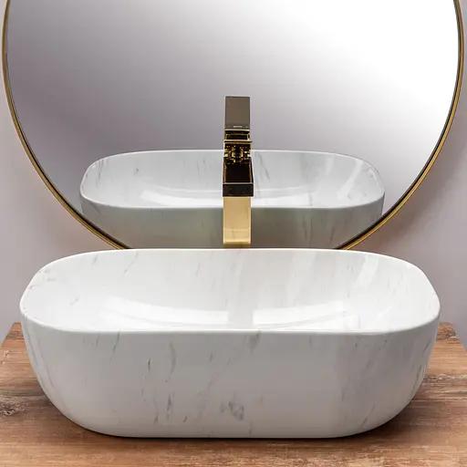 Умивальник Rea Belinda calala marmur накладний REA-U6599, Білий - фото 5