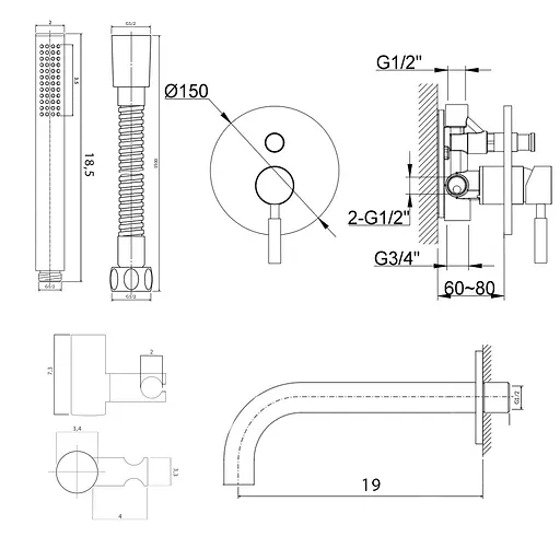 Смеситель для ванны Kohlman Roxin black + BOX скрытого монтажа KPL-QW210RBL Черный матовый - фото 2
