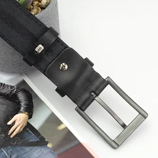 Ремень мужской черный кожаный SF-351 (125 см) под брюки и джинсы - фото 4