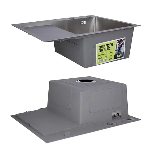 Кухонна мийка Lidz Handmade H6350L інтегрована крило зліва Brushed у комплекті з дозатором та корзиною, Нержавіюча сталь - фото 4