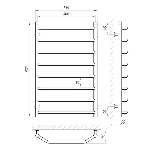 Водяна рушникосушка Laris Вікторія П8 500x800 71207049, Хром - фото 2
