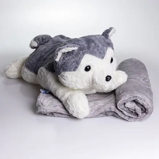 Игрушка-подушка Хаски с пледом 100х180 см серый ТМ COLORFUL HOME 7124G - фото 4