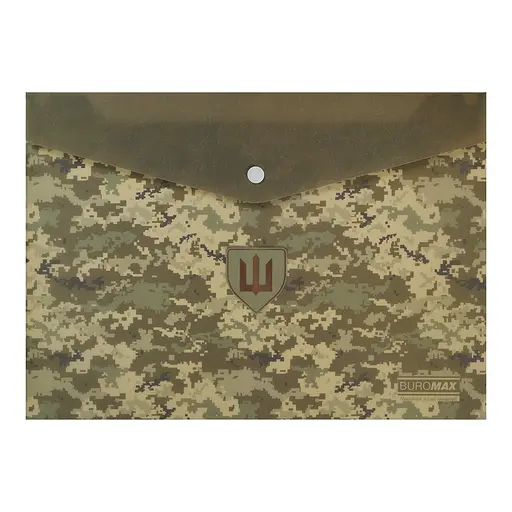 Папка-конверт А4 на кнопці MILITARY зелена BM.3943-04 BUROMAX матовий непрозорий пластик (4823126805603) - фото 1