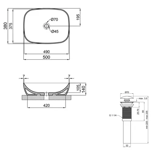 Раковина накладна Qtap Cardinal 500×380×140 White з донним клапаном QT04116302W48464 - фото 5