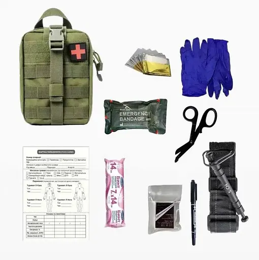 Аптечка укомплектованная №8 Rescue Ready в подсумке с быстрым сбросом зеленый - фото 1