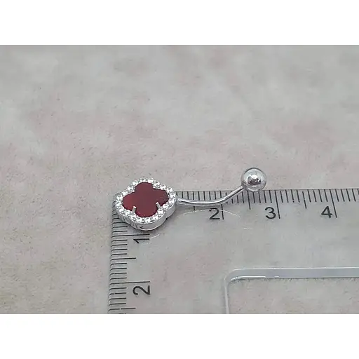 Срібна сережка для пірсингу пупка Ірій з червоним гранатом. 6025.4 - фото 4