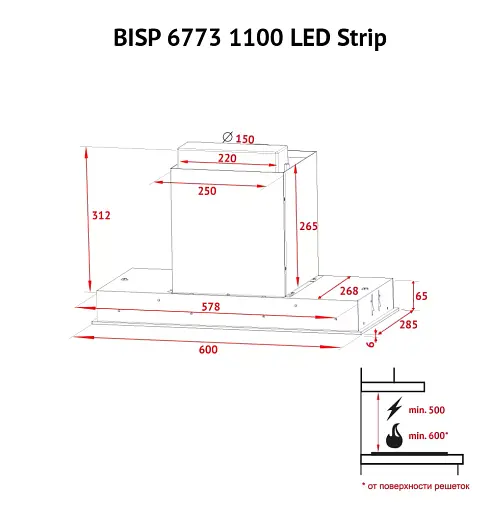 Вытяжка полновстраиваемая PERFELLI BISP 6773 WH 1100 LED Strip - фото 12