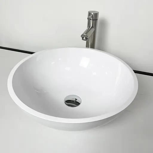 Раковина Adamant умывальник KREIS искусственный камень круглый без предотвращения для смесителя и перелива 420х150мм накладной белый - фото 2