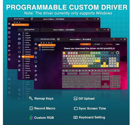 Клавиатура игровая AULA F-108-Pro Wireless Gasket Keyboard Reaper switch, 2.4G, BT, Black - фото 13