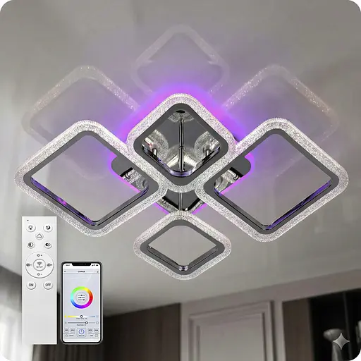 Люстра світлодіодна 517 Light 3color з пультом 96Вт Хром (02064) - фото 4