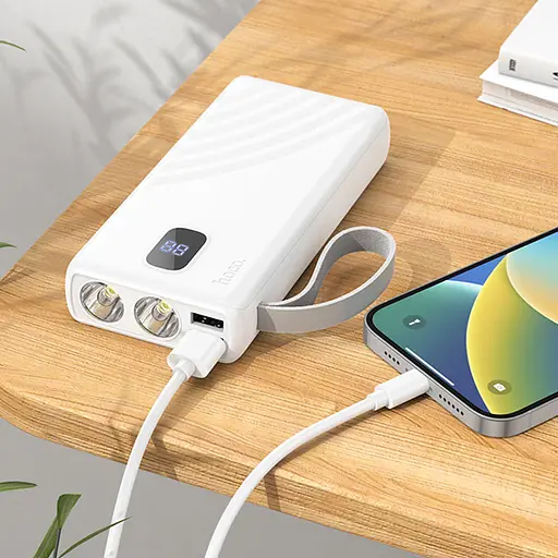 Портативний ЗП Power Bank Hoco J129A Nature flashlight 20000 mAh White - фото 3