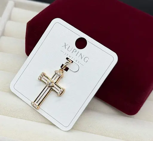 Хрестик медичне золото Xuping біжутерія підвіска подарунок гіпоалергенний кулон хрест із кристаліками - фото 1