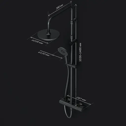 Душова система з термостатом Am.Pm X-Joy верхній душ 220 мм black F0785A422, Чорний матовий - фото 10