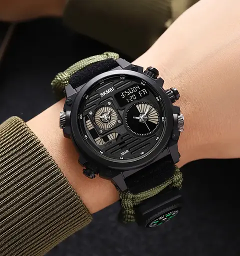 Часы мужские наручные спортивные Skmei 2202 Paracord (Зеленый нейлоновый ремешок) - фото 4