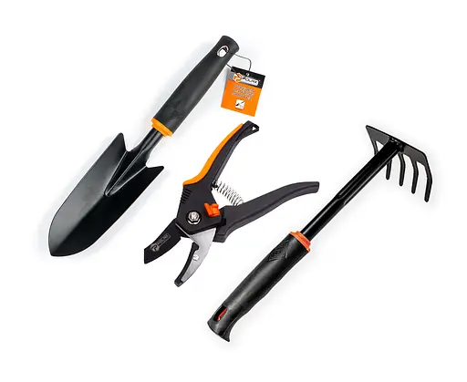 Набір садових інструментів Polax садова лопатка,граблі міні + секатор (770-29) - фото 1