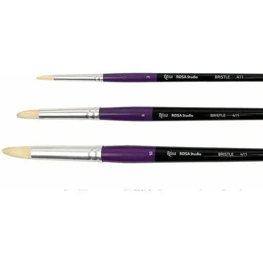 Пензель щетина кругла 411 №1 довга ручка Rosa Studio