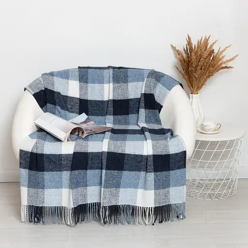 Плед вовняний Vladi Палермо 140x200 біло-блакитний темно-синій 8 - фото 1