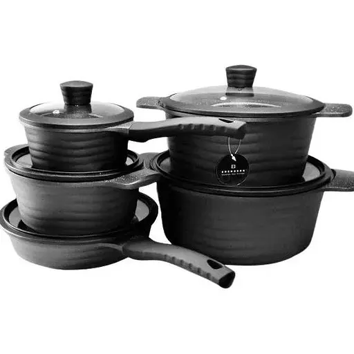 Набор кастрюль казанов с сотейником и сковородой Edenberg EB-9185 с крышками 10 предметов Черный - фото 1