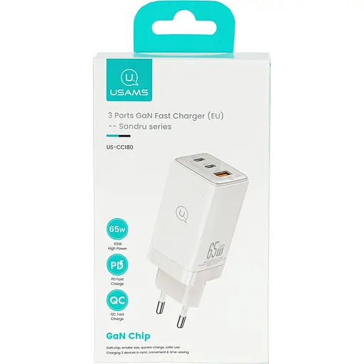 Сетевое зарядное устройство Usams US-CC180 65W White (CC180TC02) [139635] - фото 2