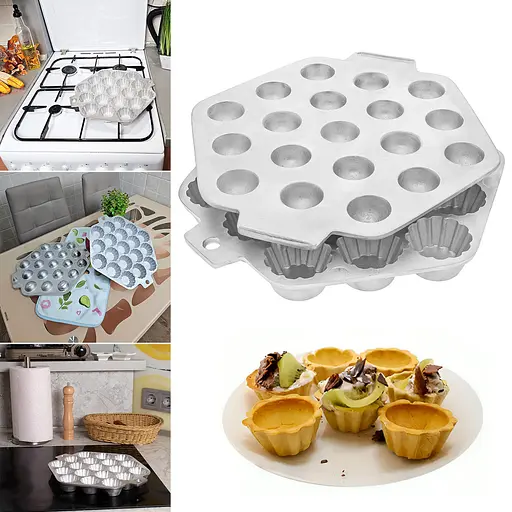 Форма велика з кришкою тарталетниця для випікання кексів, кошиків, тарталеток та пончиків (19 кошиків), Ласунка Сірий 85700 - фото 1