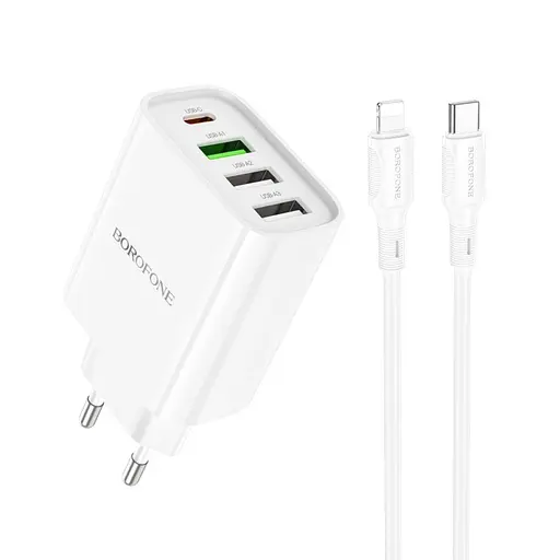 Зарядное устройство блок на 4 порта Borofone BA79A 3*USB-A + 1*USB-C белое - фото 3