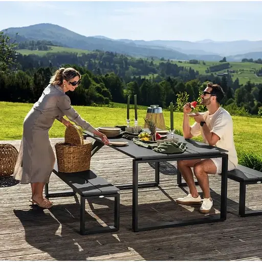 Набор садовой мебели Di Volio Trento стол + 2 скамейки серый - фото 2