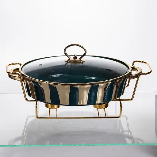 Мармит фарфоровый настольный овальный 1.5 литра мармитница с подогревом Yiwu JY-6 - фото 3