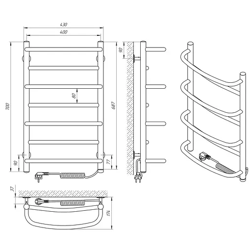 Электрический полотенцесушитель Laris Евромикс П7 400x700 Э сенсор S3 правый 73207679, Хром, Правое, Электронный - фото 6