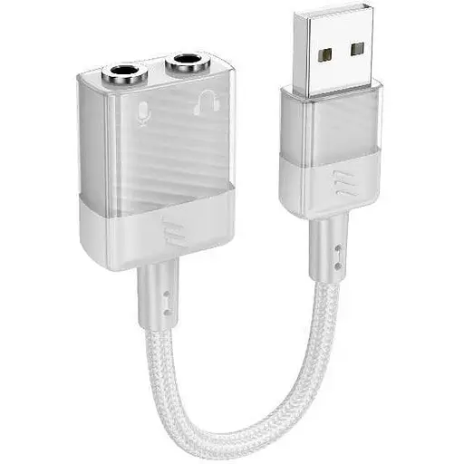 Зовнішня звукова карта Hoco LS37 Spirit 2 in 1 USB to 3.5 мм transparent external for earphones - фото 1