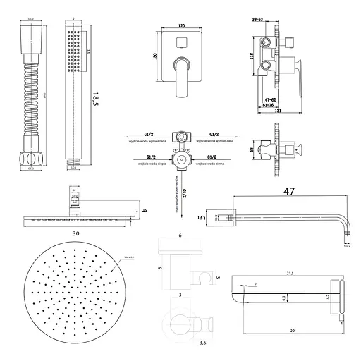 Душова система Kohlman Experience 30 brushed gold + BOX прихованого монтажу KPL-QW211EGDBR30, Золотий - фото 2