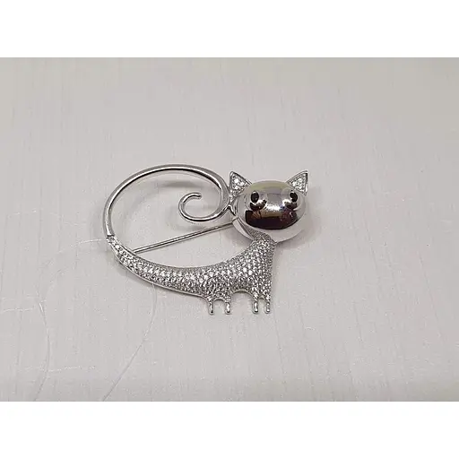 Срібна брошка Dear Кішка з фіанітами. 9011.1С - фото 2
